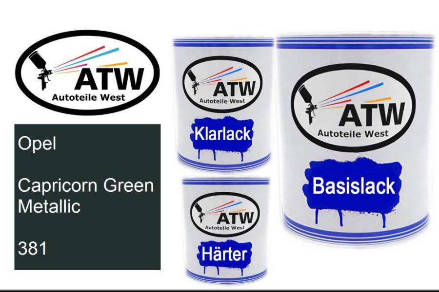 Opel, Capricorn Green Metallic, 381: 1L Lackdose + 1L Klarlack + 500ml Härter - Set, von ATW Autoteile West.